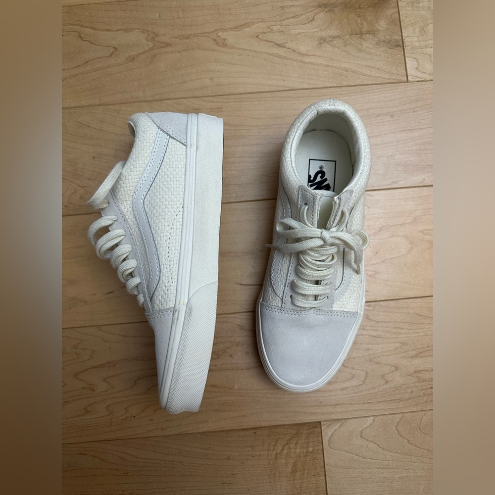 Like-New- Vans Old Skool Woven Checkered  Marshmallow Off-White Suede Toe W6/M4